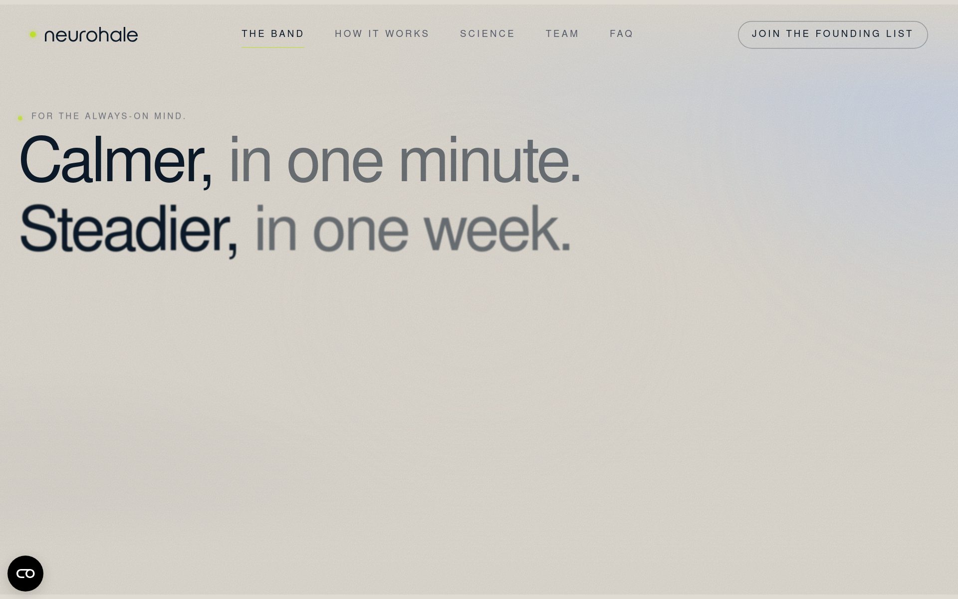 Neurohale homepage — a wristband that trains your nervous system